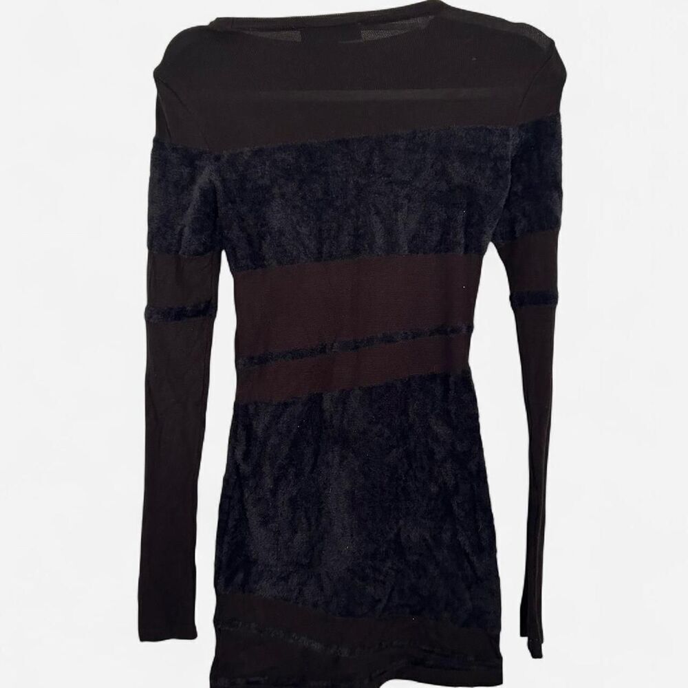 EGO CONTRAST SHEER KNIT FLUFFY Body con mini dress black small - Picture 3 of 8
